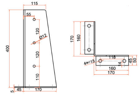 Dimensions sabot en L